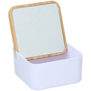 Portagioie con Specchio e Coperchio in Bambù Organizer per Trucco Bianco      