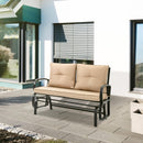 Panchina Dondolo da Giardino 2 Posti 122x70x87 cm in Acciaio e Ghisa con Cuscini Cachi