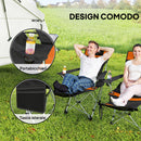 Set 2 Sedie da Campeggio 82x50-100x88 cm Pieghevoli con Poggiapiedi e Portabicchieri in Tessuto Oxford Nero e Arancione      