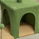 Albero Tiragraffi per Gatti con Casetta Lettino e Palline  44x30x98 cm Verde e Marrone  