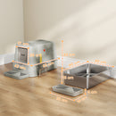 Lettiera per Gatti Chiusa 63x43x43 cm Capacità da 80L con Vassoio Estraibile in ABS e Acciaio Inox Grigio Chiaro      