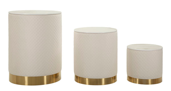 acquista Set 3 Pezzi Pouf con Contenitore Shop Ø60x80 cm - Ø50x60 cm - Ø40x40 cm in Pino e MDF e Metallo