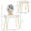 Consolle Trucco 2 Cassetti 80x40x136 cm con Specchio e Sgabello Bianco