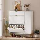 Scarpiera Salvaspazio Slim 99,4x23,8x106,6 cm per 12 Paia con Ante a Ribalta con Ripiani Regolabili in MDF Bianco      
