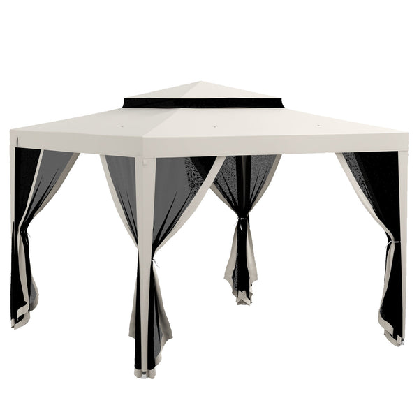 acquista Gazebo da Giardino 300x300 cm con Zanzariera Doppio Tetto e 8 Fori in Acciaio e Poliestere Bianco Crema