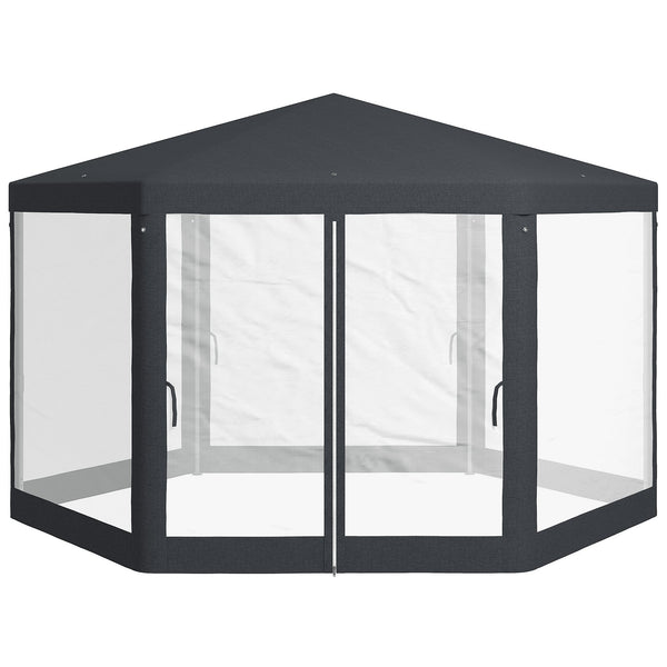online Gazebo da Giardino Esagonale con Doppio Ingresso 3.94x3.94x2.5 m in Metallo e Poliestere Grigio
