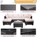 Set Patio Divano Modulabile da Esterno Cuscini Beige e Tavolino con Piano in Vetro in Polyrattan      