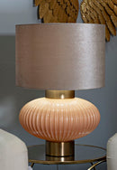 Lampada da Tavolo Perly Ø33x49 cm in Vetro e Ferro e Tessuto Perla e Oro      