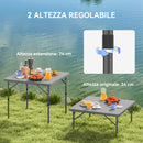 Tavolo da Campeggio Pieghevole 86x86x74 cm Regolabile su 2 Altezze in HDPE e Metallo Grigio Scuro      