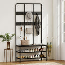 Mobile Ingresso Appendiabiti con Mensola e Scarpiera 91x36x180 cm Struttura in Metallo Nero  