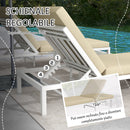 Set 2 Lettini Prendisole da Giardino e Tavolino in Vetro Beige 
