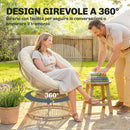Poltrona Papasan Girevole 360° Moon Chair con Cuscino in Rattan PE e Cotone PP Bianco Crema      