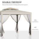 Gazebo da Giardino con Zanzariera Doppio Tetto 3x3m Telaio in Metallo Beige