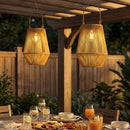 Set di 2 Lampade Solari 16x16x21 cm con Accensione e Spegnimento Automatico IP44 in Rattan Marrone      