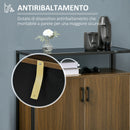 Armadietto 2 Ante 82x30x98 cm con Piano in Vetro Temperato Marrone e Nero