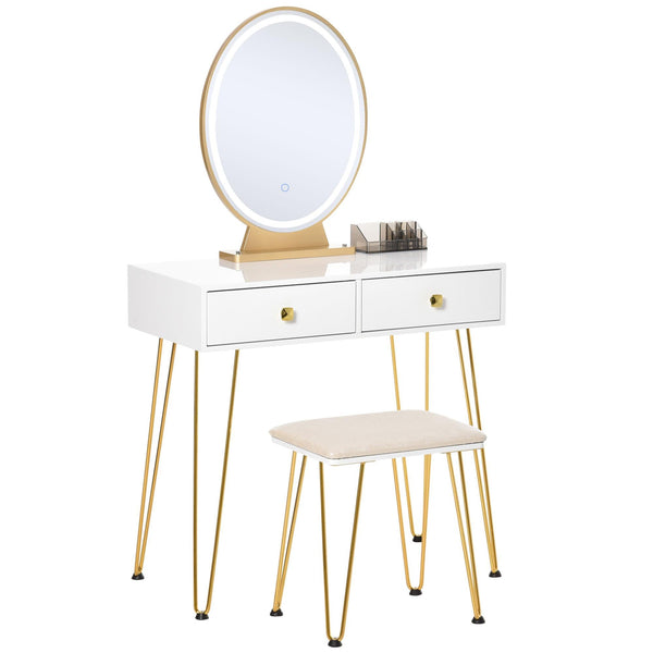 Consolle Trucco 2 Cassetti 80x40x136 cm con Specchio e Sgabello Bianco prezzo
