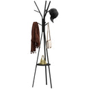 Appendiabiti da Terra Attaccapanni in Metallo e Legno Nero 45x45x180 cm