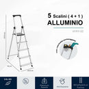 Scala Domestica 5 Gradini Scaletto Antiscivolo con Porta Utensili in Alluminio Argento      