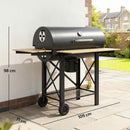 Barbecue a Carbone 109x71x98 cm con Griglia Mobile Ripiani Pieghevoli e Termometro in Acciaio e Legno Nero      