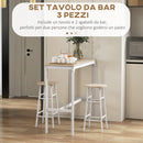 Set Bar Tavolo Alto e 2 Sgabelli con Poggiapiedi Stile Industriale in MDF e Acciaio Bianco e Rovere      