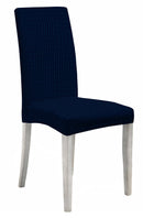 Set 2 Coprisedie con Schienale Elasticizzati in Poliestere Leslie Blu Scuro 