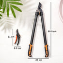 Set 2 Pezzi da Giardinaggio con Troncarami e Cesoie con Impugnatura Morbida e Blocco di Sicurezza in Acciaio Nero e Arancione      