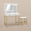 Mobile Toeletta con Specchio 2 Cassetti 5 Ripiani e Sgabello 80x40x138 cm in MDF e Truciolato Bianco