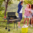 Barbecue a Carbone Carbonella 124x53x104 cm con Coperchio e Affumicatore in Acciaio Nero