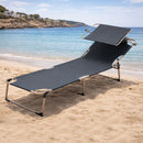 Lettino Prendisole da Spiaggia Pieghevole 62x180x 28 cm Schienale Reclinabile con Parasole in Tessuto Oxford Grigio      