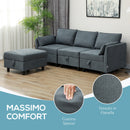 Divano 3 Posti Componibile Modulare con Pouf Poggiapiedi e Cuscini 213x156x88 cm Grigio Scuro  