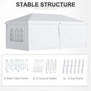 Gazebo Pieghevole 6x3m Funi e Picchetti Bianco