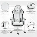 Sedia da Gaming con Schienale Reclinabile 65x65x121-129 cm in Finta Pelle PU Bianco e Nero  