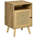 Comodino per Camera da Letto Stile Boho 39x35x60 cm con Armadietto e Ripiano Aperto in Legno e Rattan   