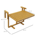 Tavolino da Ringhiera 68x65x55 cm per Balcone Pieghevole e Regolabile in Legno Colore Naturale      