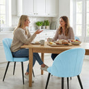 Set 2 Sedie da Pranzo Imbottite 52x55x79 cm con Schienale a Conchiglia in Velluto Azzurro      