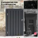Armadio Box Copri Bidoni da Esterno 150x80x117-115 cm con 2 Porte Bloccabili e Tetto Apribile in Acciaio Grigio      