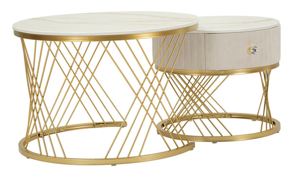 Tavoli da Caffè Votix Coppia Ø70x48 cm - Ø50x43,5 cm in Pino e MDF e Metallo acquista