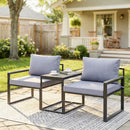 Set 3 Pezzi da Esterno con Tavolo da Giardino e 2 Sedie con Seduta in Texteline e Cuscini Grigio      