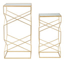 Tavolino Soggiorno Glassy Coppia 50x50x100 cm - 40x40x80 cm in Ferro e Vetro Oro      