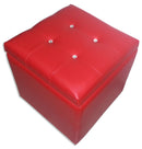 Cubo Pouf Contenitore in Similpelle e Cristalli Renier Rosso