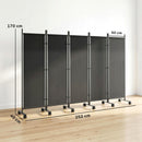 Divisorio Decorativo da Interno a 5 Pannelli 252x40x170 cm con 12 Ruote e Clip di Connessione in Acciaio Nero      