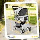 Passeggino per Cani Pieghevole 77x44x102 cm con Copertura Antipioggia Ruote Girevoli e Cuscino Lavabile in Poliestere Grigio      