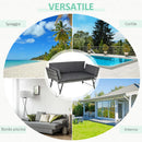 Divano da Giardino 2 Posti con Imbottitura e Braccioli Ribaltabili 129x63x67 cm in Rattan Grigio