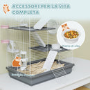 Gabbia per Criceti a 4 Livelli 47x30x70 cm e 16 Tubi con Casetta Rampa e Accessori in Metallo e Plastica Grigio      