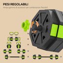 Set Pesi Palestra 6 in 1 Multifunzione 25kg Totali in Plastica e Sabbia Verde      