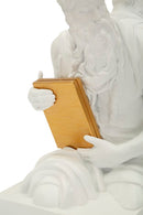 Fermalibro Poseidone 25,5x15x22,3 cm in Resina Bianco e Oro      