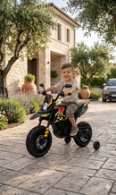 Moto Elettrica per Bambini Aprilia RX-125 Small 12V Cross Sedili In Pelle Luci Led Bluetooth Sospensioni a Molla Giallo