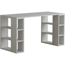 Scrivania Tavolo con Gambe Libreria 140x60x75 cm 6 Scomparti Laterali in Legno Bianco      