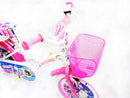 Bicicletta per Bambina 14" 2 Freni con Cestino e Borse Laterali Bianca e Rosa