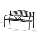 Panchina da Giardino 2-3 Posti 150x58,5x90cm con Tavolino Sollevabile in Metallo Nero      